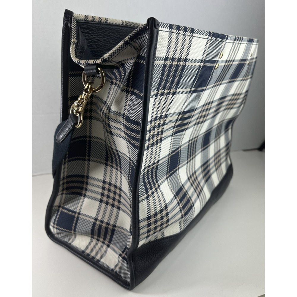 Coach Dempsey Garden Plaid Large Tote Bag W/ Matching Wallet in Navy Blue EUC - Picture 14 of 16